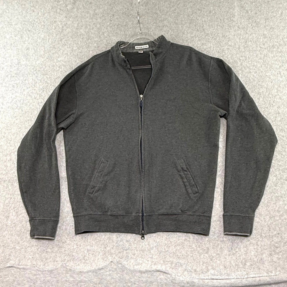 Peter Millar Full Zip Jacket Mens L Gray Cotton Herringbone Trim y2k Mock Neck